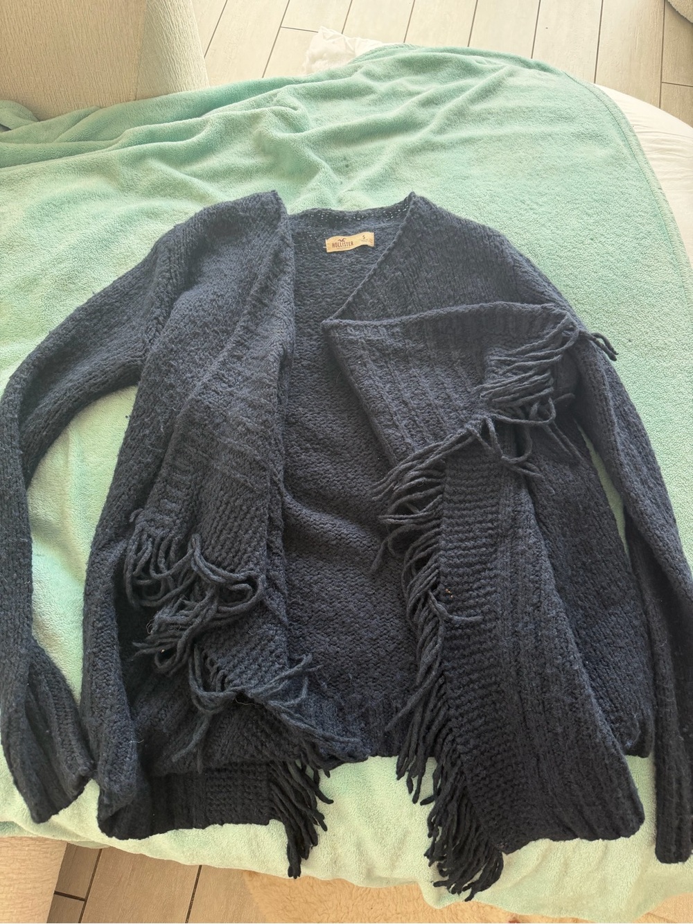 Hollister Navy Fringe Open-Front Cardigan